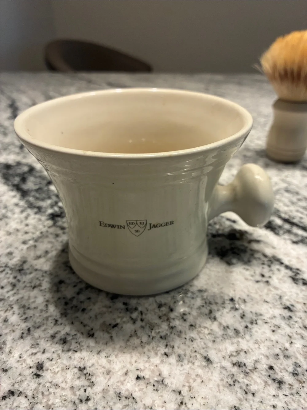 Edwin Jagger porcelain ivory shaving mug with brush